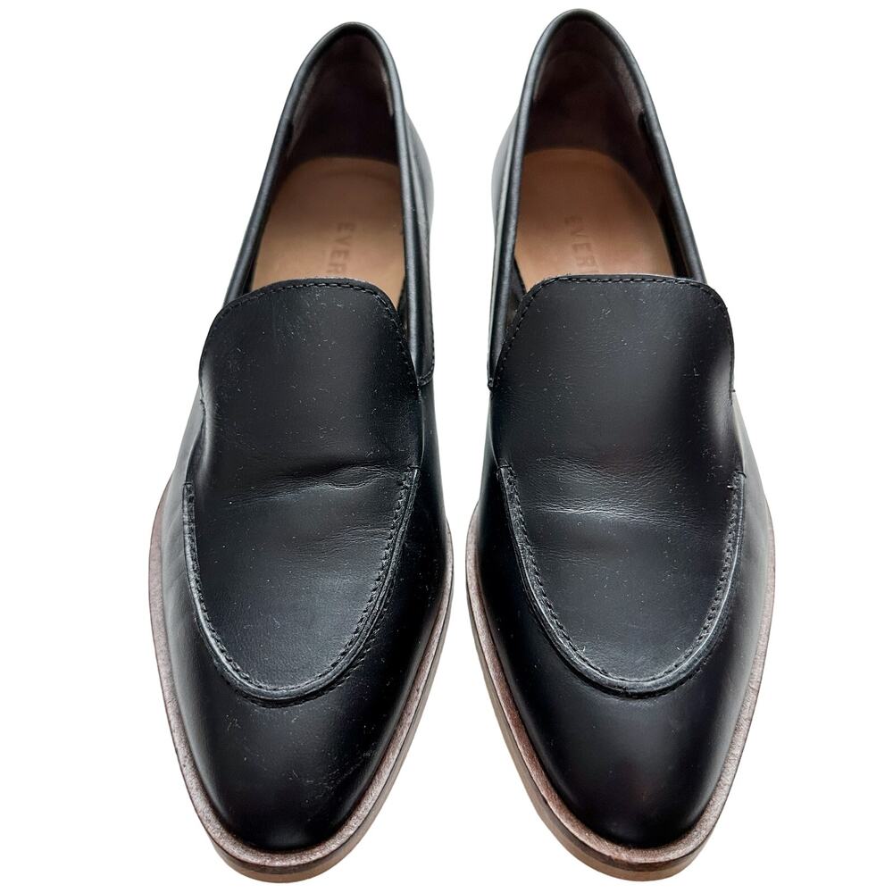 Everlane The Modern Loafer Almond Toe Black Leather Slip On Flats Size 7.5